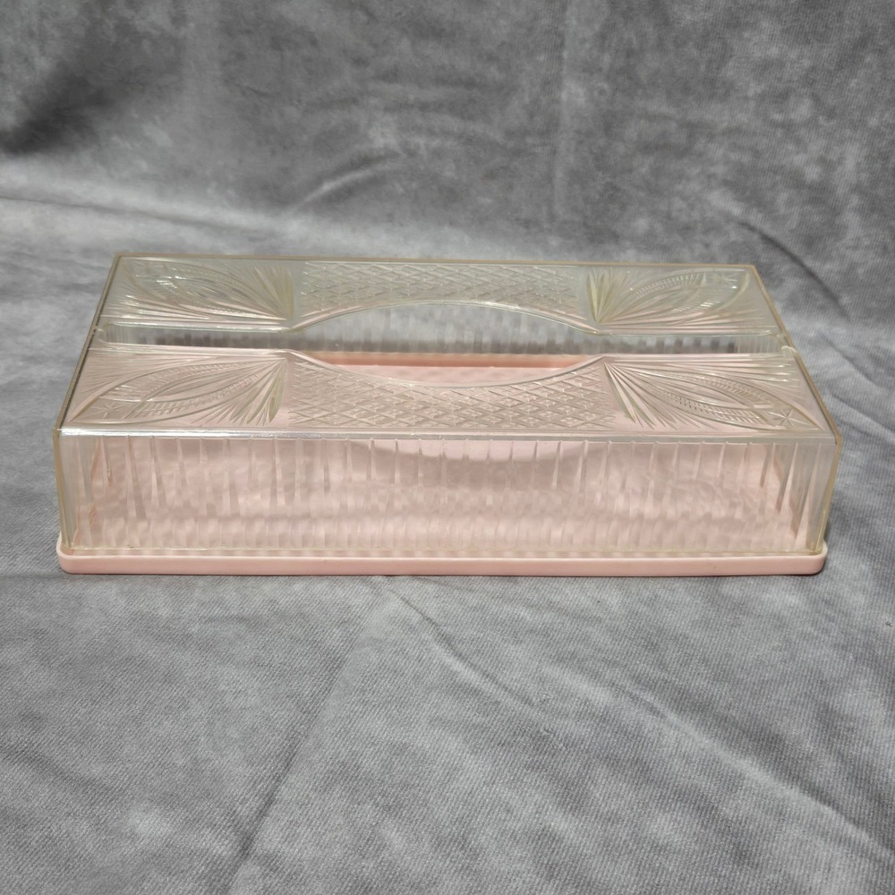 Vintage Tissue Box Cover Pink Clear Plastic Lucite Starburst